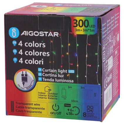 Aigostar - LED RGBY Außen-Lichterkette 300 LEDs / 8 Funktionen 3×1 m IP44 + Fernbedienung