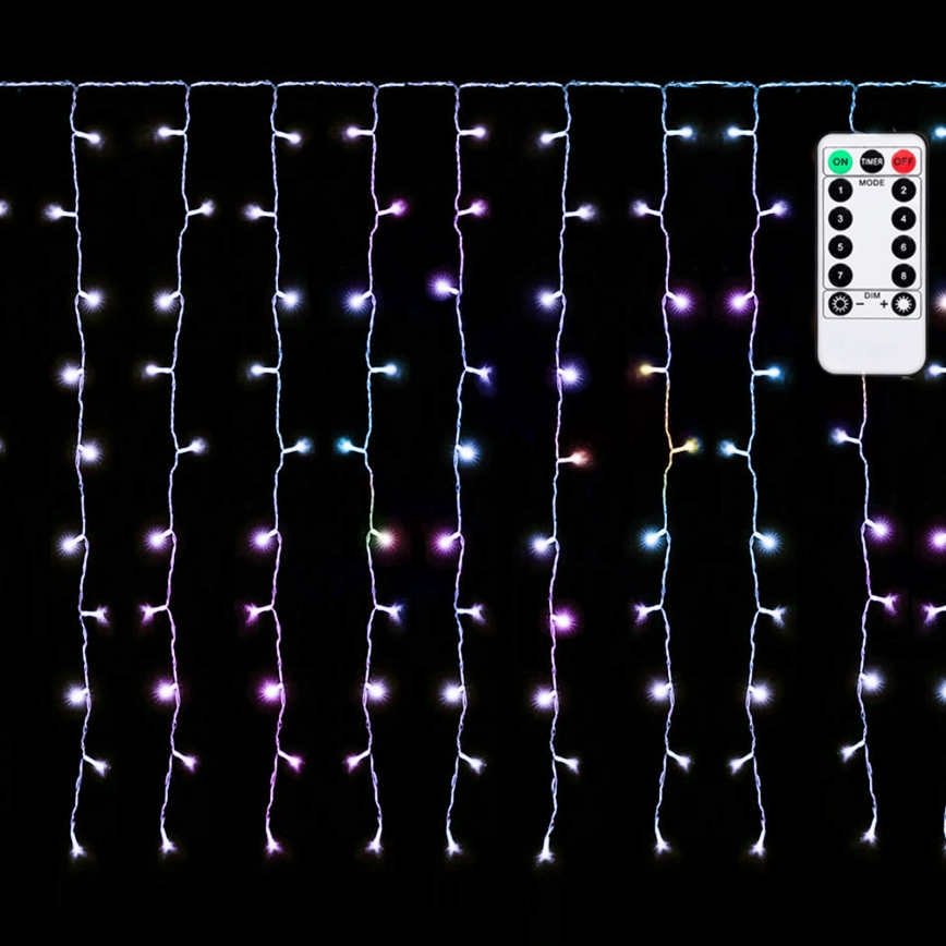 Aigostar - LED RGBY Außen-Weihnachtslichterkette 300xLED/8 Funktionen 3x1m IP44 + Fernbedienung