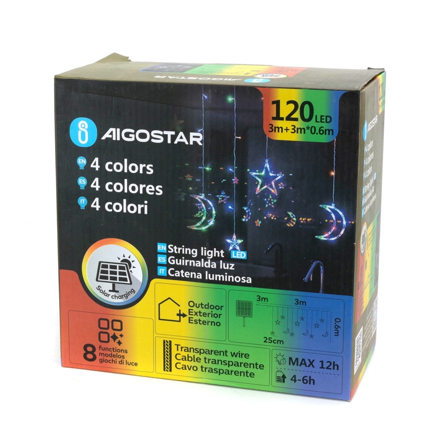 Aigostar - LED-Solar-Lichterkette 120xLED/8 Leuchtmodi 3x0,6 m 500 mAh IP65 Mehrfarbig