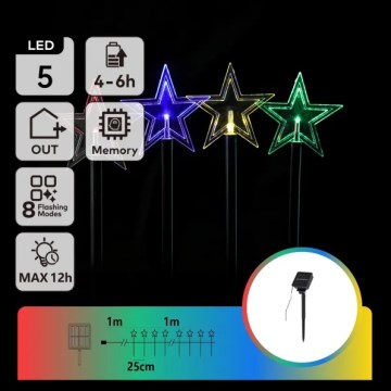 Aigostar - LED RGBY Solar-Weihnachtsleuchte 5xLED/1,2V/8 Funktionen 1m IP65 800mAh Sterne