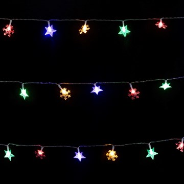 Aigostar - LED RGBY Weihnachts-Lichterkette für den Außenbereich, 100 LEDs, 8 Funktionen, 3× AA, 10 m, IP44, Sterne