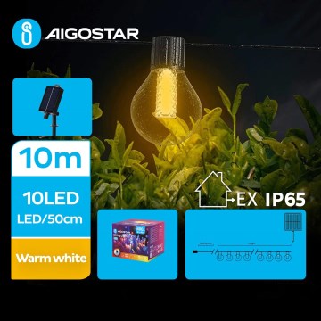 Aigostar - LED Solar-Dekorationskette 10xLED/8 Funktionen 10,5m IP65 warmweiß 1200 mAh