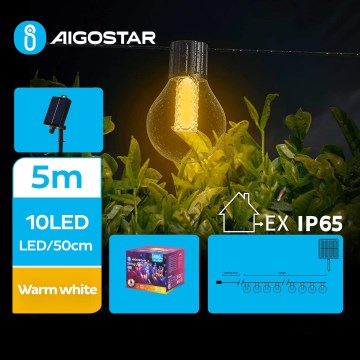 Aigostar - LED Solar-Dekorationskette 10xLED/8 Funktionen 5,5m IP65 warmweiß 500 mAh