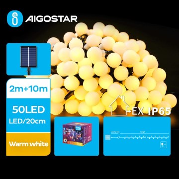 Aigostar - LED Solar- Dekorative Lichterkette 50xLED/8 Funktionen 12m 800 mAh IP65 warmweiβ