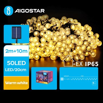 Aigostar - LED Solar- Dekorative Lichterkette 50xLED/8 Funktionen 12m 800 mAh IP65 warmweiβ