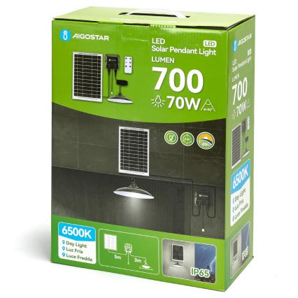 Aigostar - LED-Solar-Hängelampe 70 W / 12 V, 6000 mAh, 6500 K, IP65, Ø 23,5 cm + Fernbedienung