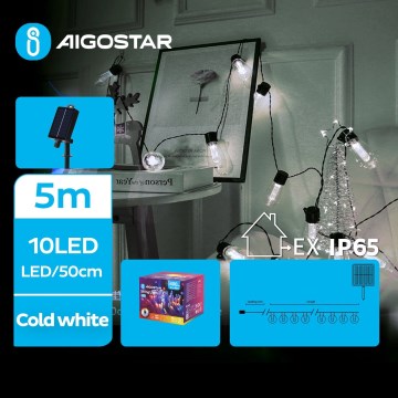 Aigostar - LED-Solar-Lichterkette 10 LEDs / 8 Funktionen 6,5 m 500 mAh IP65 kaltweiß