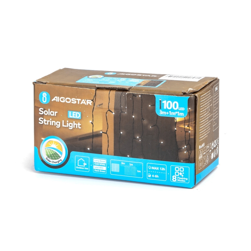 Aigostar - LED Solar-Lichterkette 100xLED/8 Funktionen 4x1m 800 mAh IP65 kaltweiß