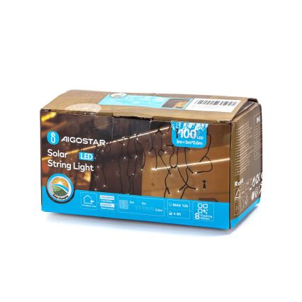 Aigostar - LED-Solar-Lichterkette 100xLED/8 Funktionen 8x0,6 m 500 mAh IP65 kaltweiß