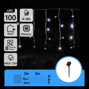 Aigostar - LED-Solar-Lichterkette 100xLED/8 Funktionen 8x0,4m IP65 kaltweiß 800 mAh