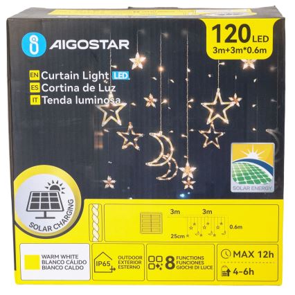 Aigostar - Solar-LED-Lichterkette 120xLED/8 Funktionen 3x0,6m 500 mAh IP65 warmweiß