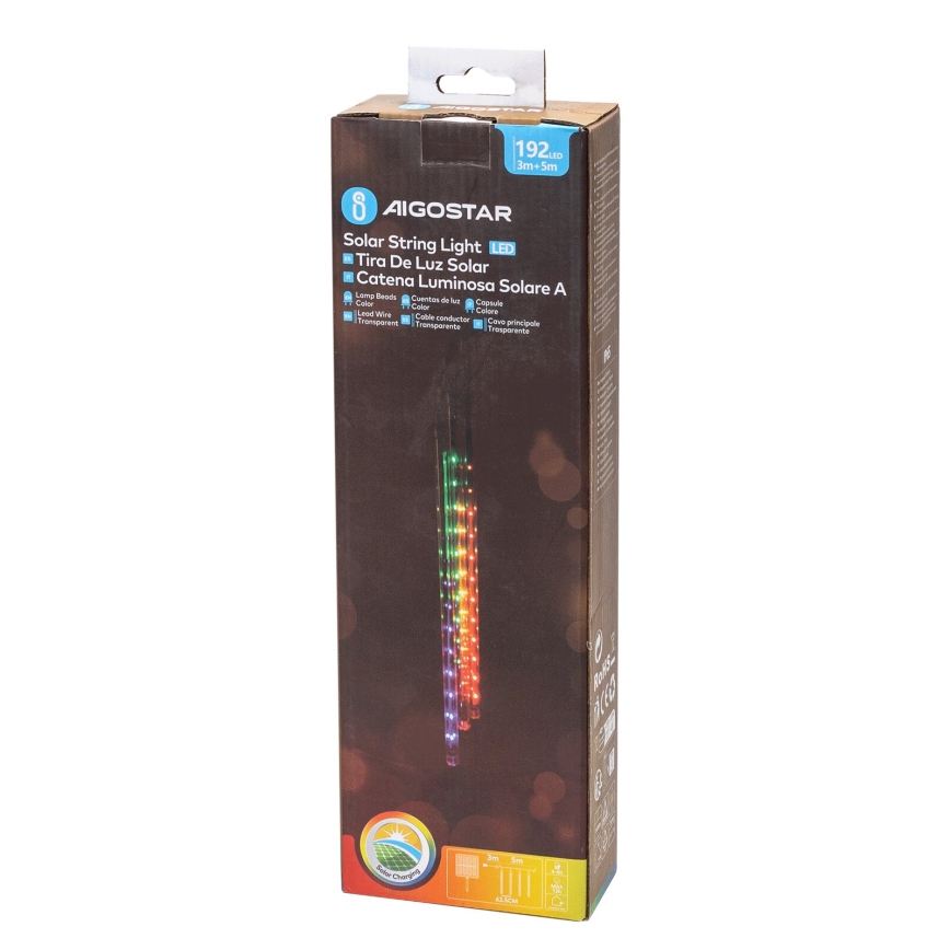 Aigostar - LED Solar-Weihnachtslichterkette 192xLED/8m IP65 1200 mAh mehrfarbig