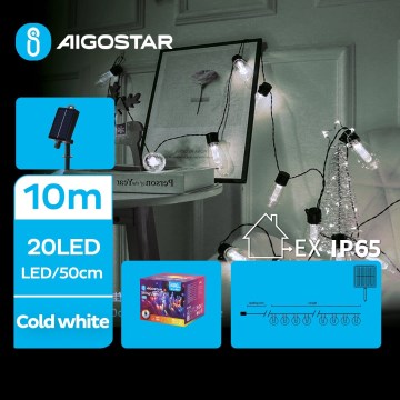 Aigostar - LED-Solar-Lichterkette, 20 LEDs / 8 Funktionen, 11,5 m, 1200 mAh, IP65, kaltweiß