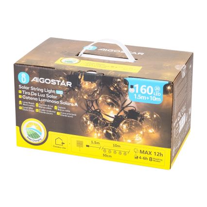 Aigostar - LED Solar-Weihnachtslichterkette 20xLED/8 Funktionen 11,5m IP65 1200 mAh warmweiß