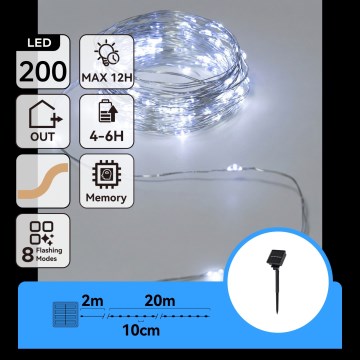 Aigostar - LED-Solar-Lichterkette 200 LEDs/8 Funktionen 22 m IP65 kaltweiß 800 mAh