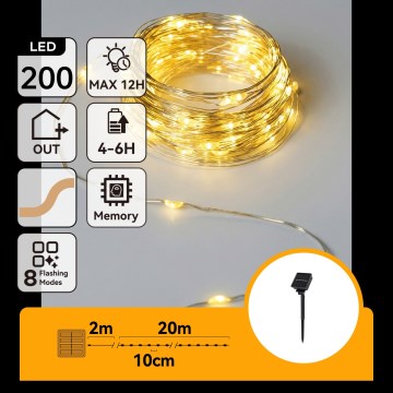 Aigostar - LED-Solar-Lichterkette 200 LEDs/8 Funktionen 22 m IP65 warmweiß 800 mAh