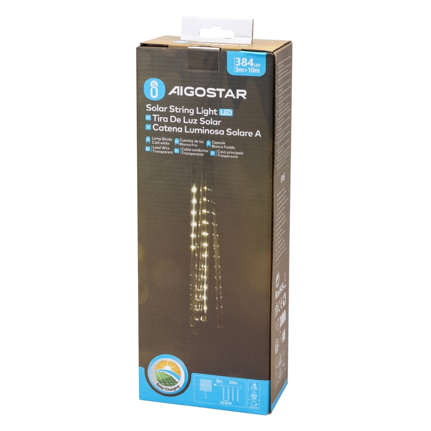 Aigostar - LED Solar-Lichterkette 384xLED/13m IP65 1200 mAh kaltweiß