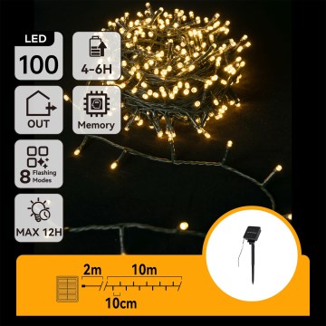 Aigostar - LED Solar-Lichterkette für Weihnachten 100×LED/8 Funktionen 12m IP65 warmweiß 800 mAh