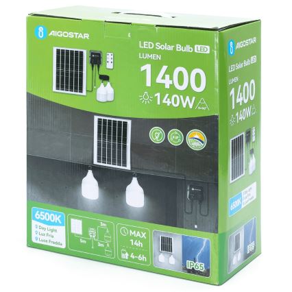 Aigostar - LED Solar-Hängeleuchte 2xLED/70W/12V 12000 mAh 6500K IP65 Ø 12 cm + Fernbedienung
