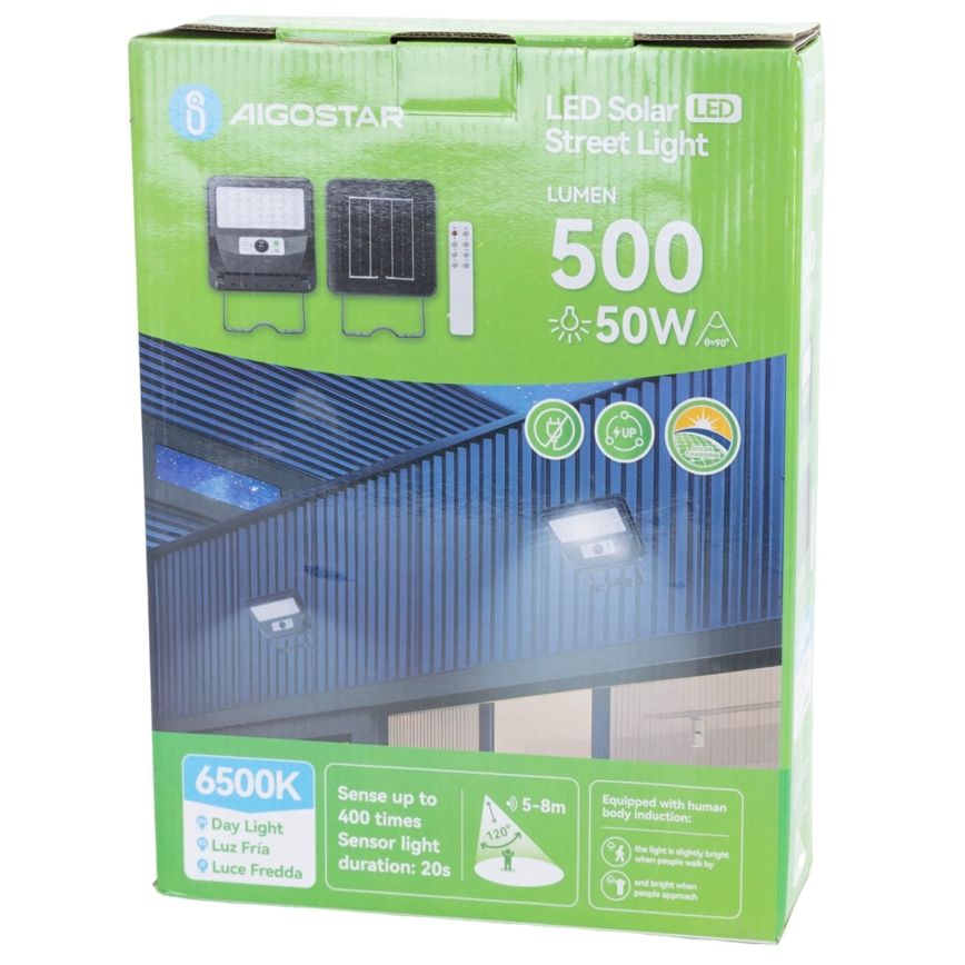 Aigostar - LED-Solar-Straßenleuchte mit Sensor LED/50W/3,2V 1000mAh 6500K + Fernbedienung