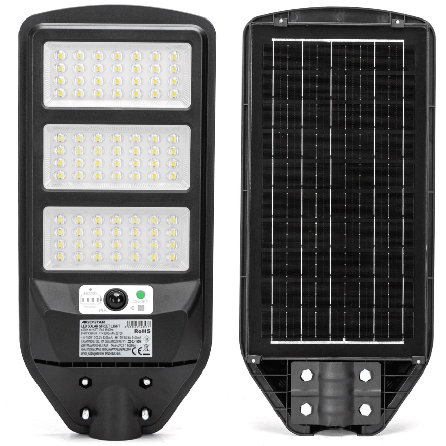 Aigostar - LED-Solar-Straßenlaterne mit Sensor LED/150W/3,2V 8000mAh IP65 6500K + Fernbedienung