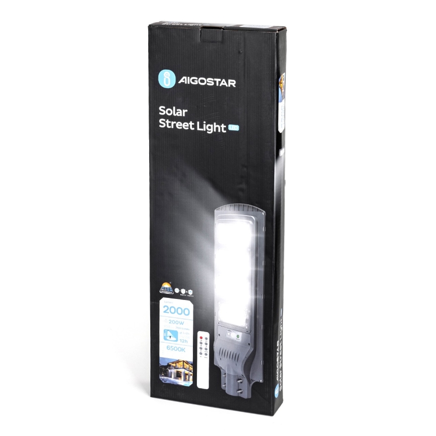 Aigostar - LED-Solar-Straßenlaterne mit Sensor LED/200W/3,2V 20000mAh IP65 6500K + Fernbedienung