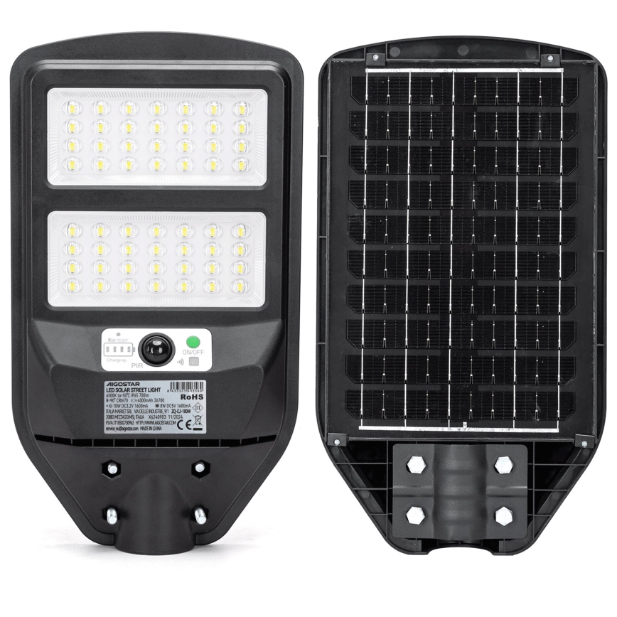 Aigostar - LED-Solar-Straßenlaterne mit Sensor LED/70W/3,2V 4000mAh IP65 6500K + Fernbedienung