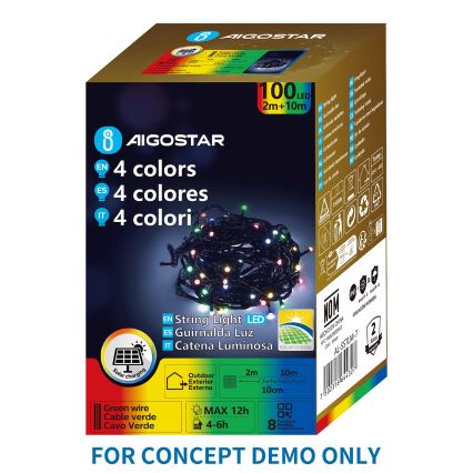 Aigostar - Solar-LED-Weihnachtslichterkette 200 LEDs / 8 Funktionen, 22 m, IP65, mehrfarbig, 800 mAh
