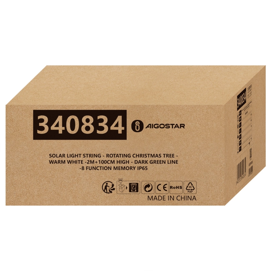 Aigostar - LED-Solar-Weihnachtsdekoration 66xLED/0,59W/3,7V 100 cm IP65 130 mAh Baum warmweiß