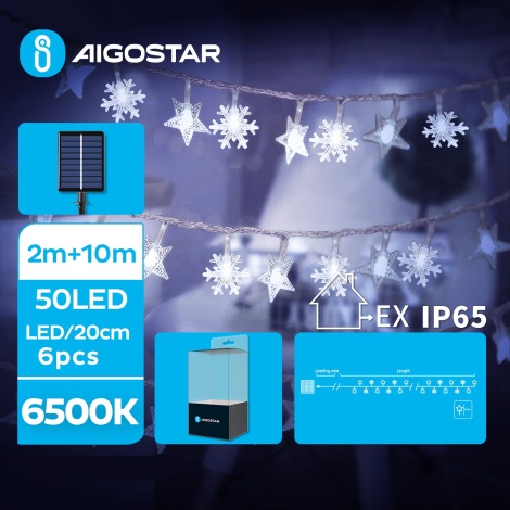 Aigostar - LED-Solar-Weihnachtskette 50xLED/8 Funktionen 12m IP65 kaltweiß