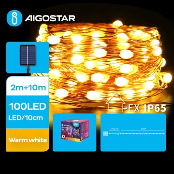 Aigostar - LED-Solar-Weihnachtslichterkette 100xLED/8 Funktionen 12m 800 mAh IP65 warmweiβ
