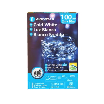 Aigostar - LED-Solar-Weihnachtslichterkette 100xLED/8 Funktionen 12m IP65 800 mAh kaltweiß