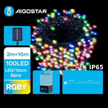 Aigostar - LED-Solar-Weihnachtslichterkette 100xLED/8 Funktionen 12m IP65 mehrfarbig 800 mAh