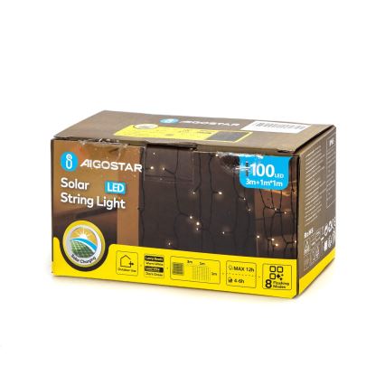 Aigostar - LED Solar-Weihnachtslichterkette 100xLED/8 Funktionen 4x1m IP65 warmweiß 800 mAh