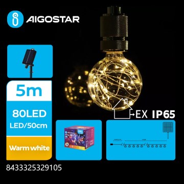 Aigostar - LED Solar Weihnachtslichterkette 10xLED/8 Funktionen 6,5m IP65 warmweiβ