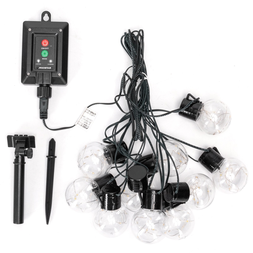 Aigostar - LED Solar Weihnachtslichterkette 10xLED/8 Funktionen 6,5m IP65 warmweiβ