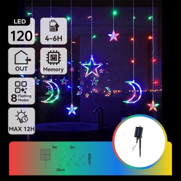 Aigostar - LED-Solar-Weihnachtslichterkette, 120 LEDs, 8 Funktionen, 3×0,6 m, 500 mAh, IP65, mehrfarbig