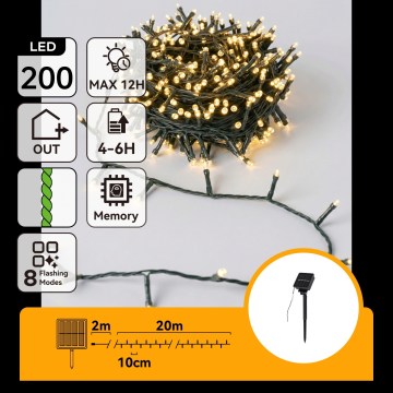 Aigostar - LED-Solar-Weihnachtslichterkette 200xLED/8 Funktionen, 22 m, IP65, warmweiß, 800 mAh