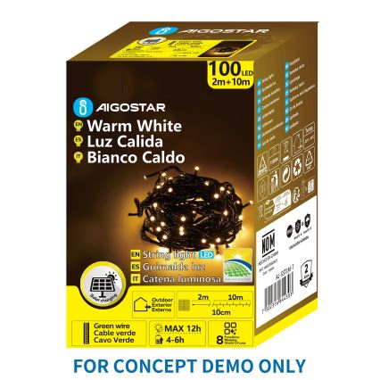 Aigostar - LED Solar-Weihnachtslichterkette 200xLED/8 Funktionen 22m IP65 warmweiß 800mAh