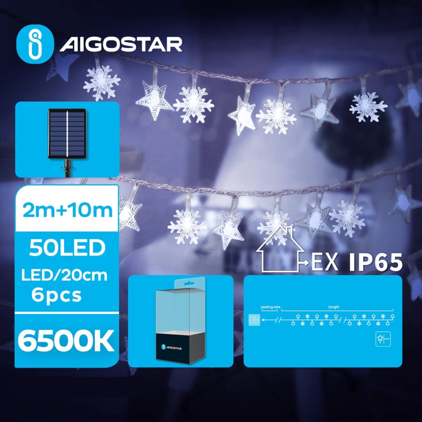 Aigostar - LED-Solar-Weihnachtslichterkette 50xLED/8 Funktionen 12m IP65 800 mAh kaltweiß