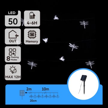 Aigostar - LED solarbetriebene Dekorations-Lichterkette, 50 LEDs, 8 Funktionen, 10 m, 800 mAh, IP65, kaltweiß