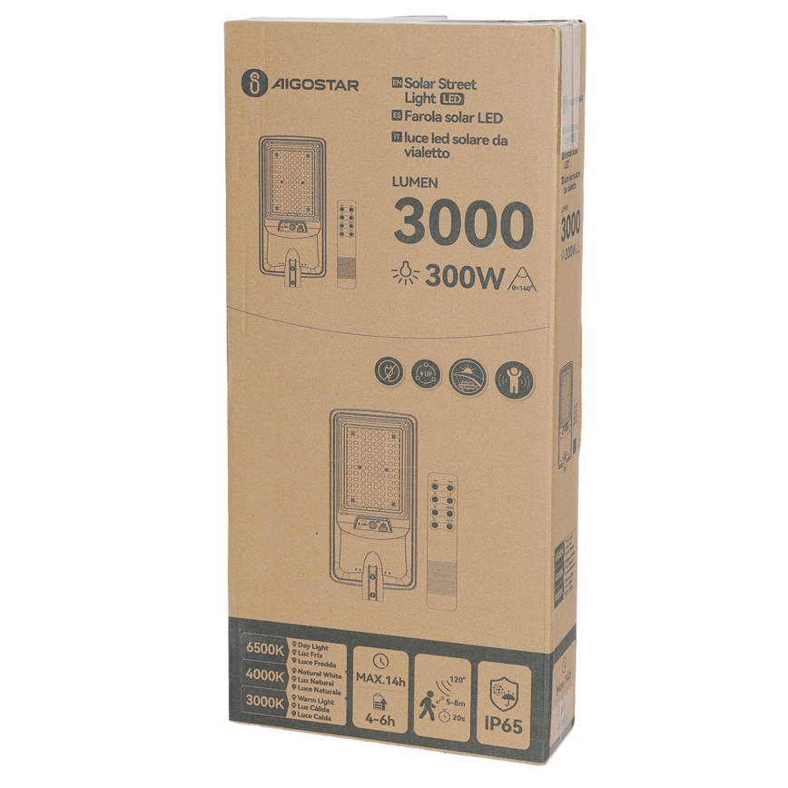 Aigostar - LED-Solar-Straßenleuchte mit Sensor LED/400W/3,2V 4800mAh + Fernbedienung