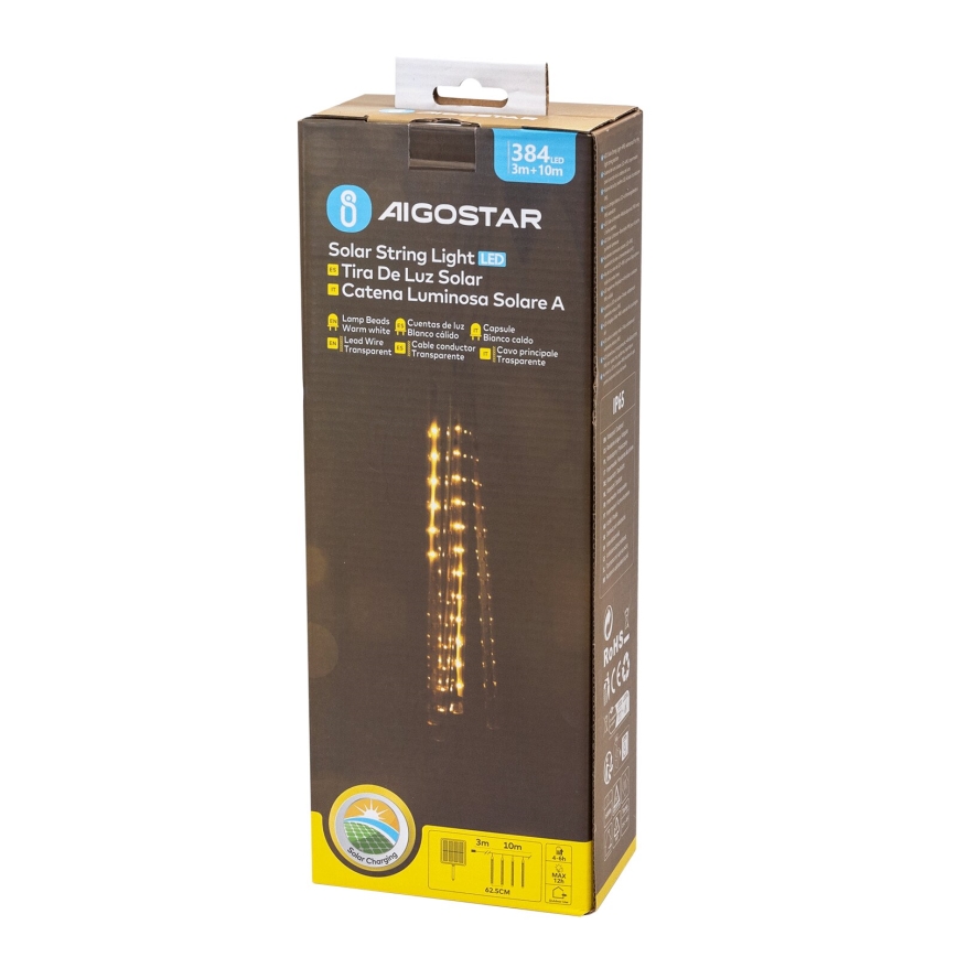 Aigostar - LED Solar-Weihnachtskette 384xLED/13m 1200 mAh IP65 warmweiß