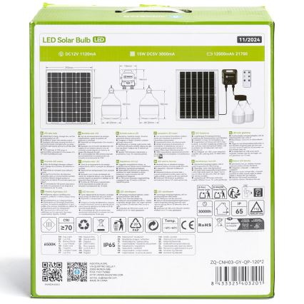 Aigostar - LED-Solarhängeleuchte mit Sensor 2xLED/70W/12V 12000 mAh 6500K d 12 cm + Fernbedienung