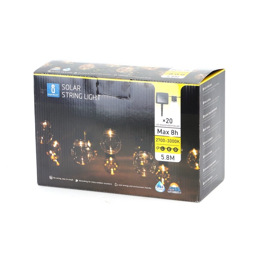 Aigostar - LED Solarkette 20xLED/5,8m IP44 warmweiß