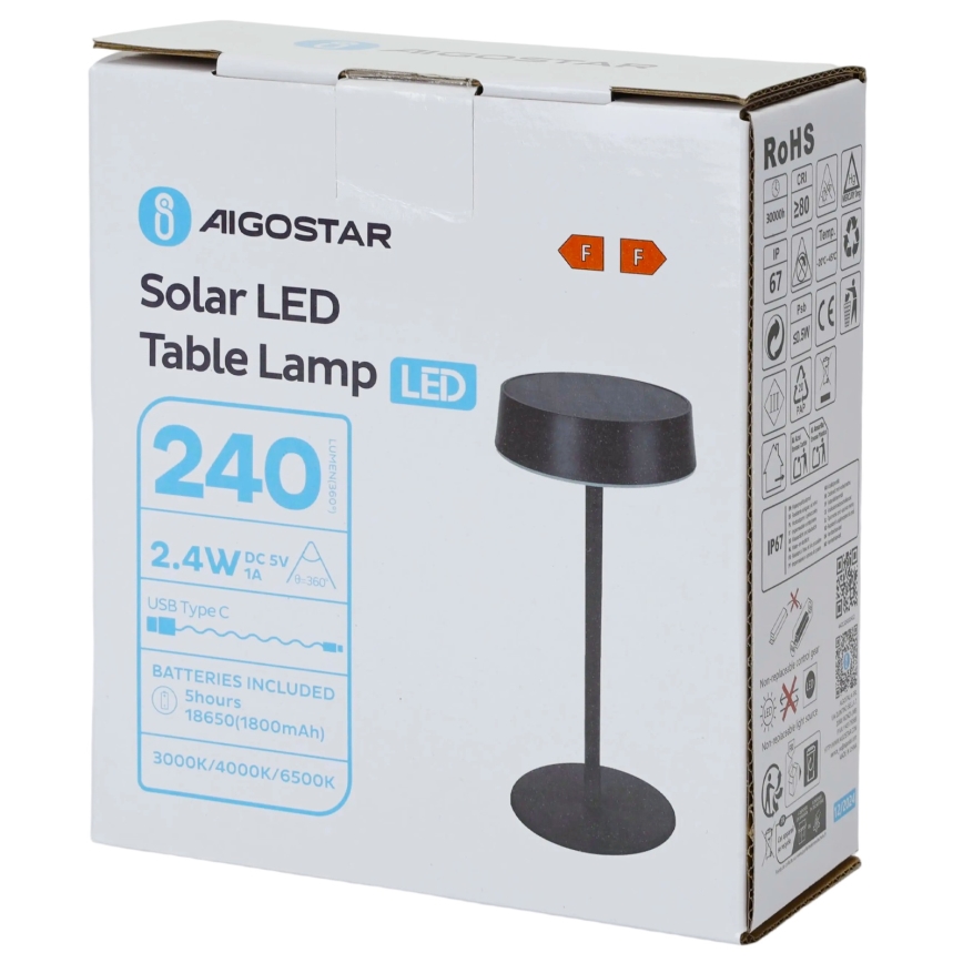 Aigostar - LED-Solarlampe LED/2,4W/5V IP44 1800 mAh