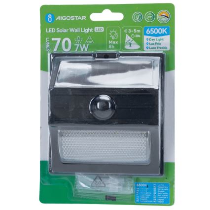 Aigostar - LED Solarlampe mit Bewegungssensor LED/3,7V 6500K 500 mAh IP65 Schwarz