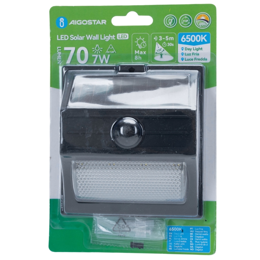 Aigostar - LED Solarlampe mit Bewegungssensor LED/3,7V 6500K 500 mAh IP65 Schwarz