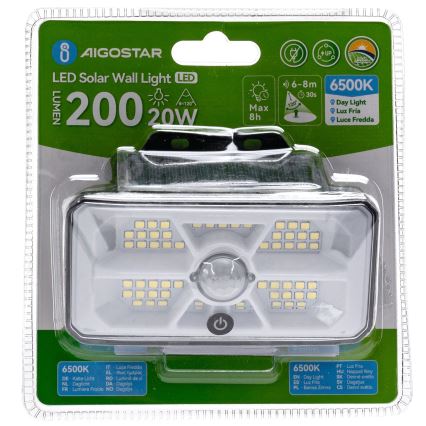 Aigostar - LED Solarlampe mit Sensor LED/3,7V 6500K 500 mAh IP65 Schwarz