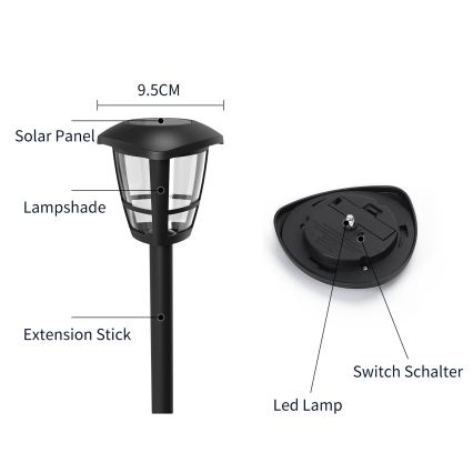 Aigostar - LED Solarleuchte LED/0,06W/2V 100 mAh 33,8 cm 6500K IP44 schwarz